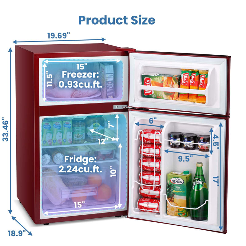 R.W.FLAME 3.1 cu.ft. Convertible Mini Fridge with Freezer, Red