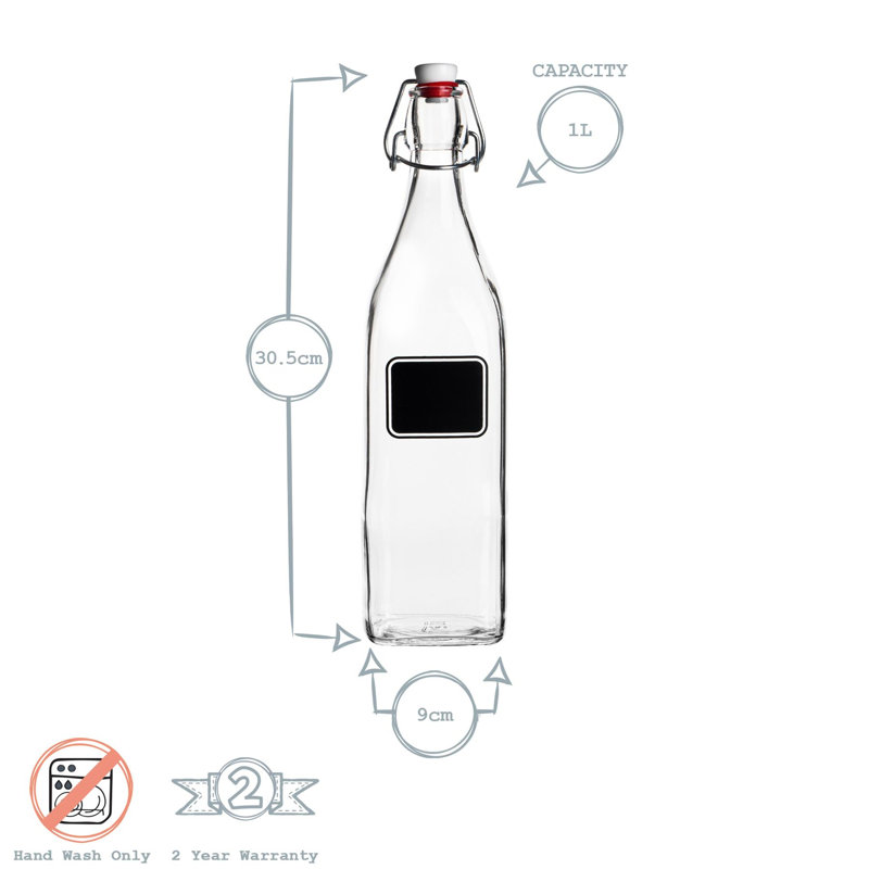 Lavagna Glass Swing Bottle with Label, 30.5cm H x 9cm W x 9cm D