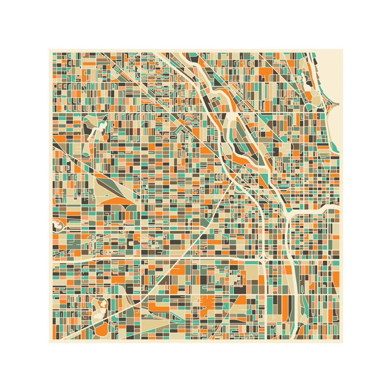 Abstract City Map Of Chicago by Jazzberry Blue - No Frame Print on Canvas, Wrapped Canvas