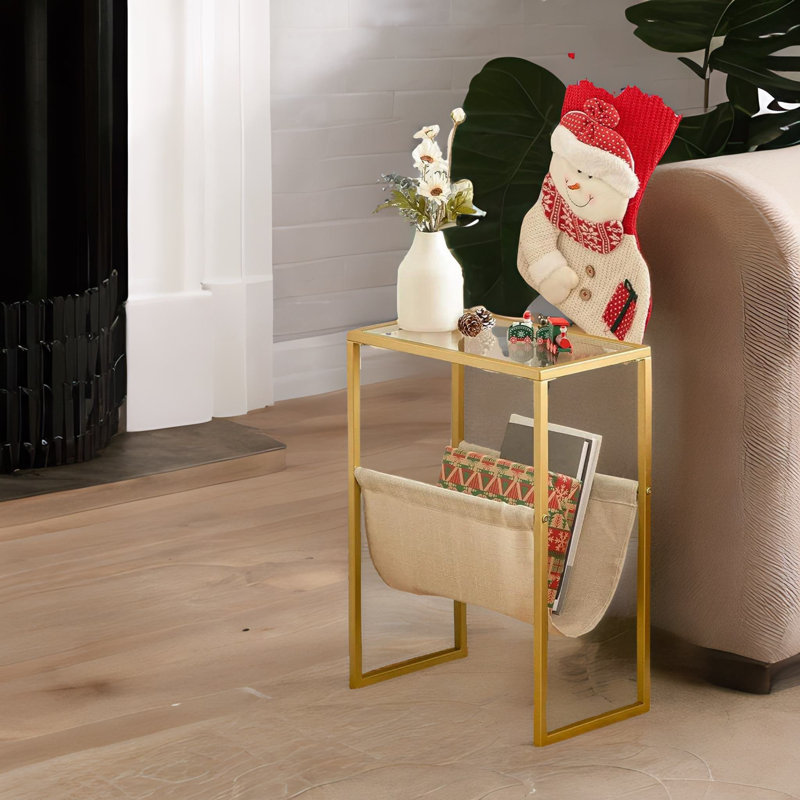 Menezes Gold Bedside Table, Small Side Table, Narrow Bedside Table, End Table, Slim Bedside Table