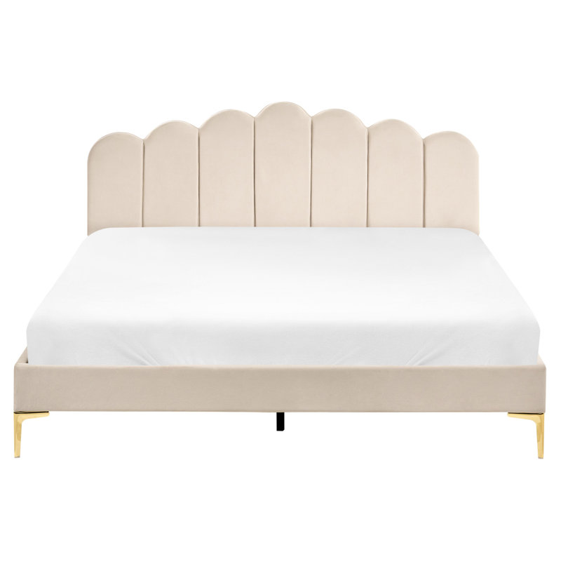 SAUVIAN Upholstered Bed, Beige, European Kingsize (160 x 200 cm)