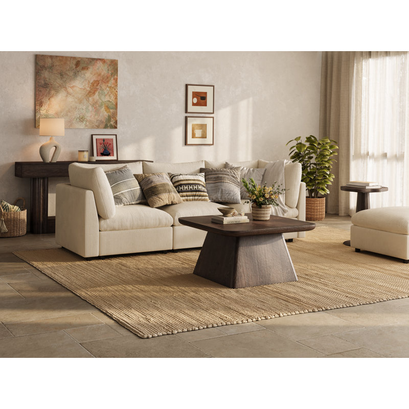 36'' Solid Wood Square Coffee Table with Live Edge, Dark Brown