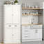 Unité de rangement blanche de 72 pouces avec 4 grands tiroirs et tablettes réglables, idéale pour le rangement dans le salon.