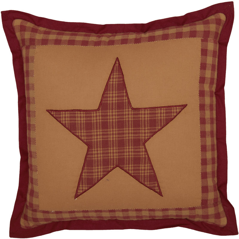 Burgundy and Tan Embroidered Star Quilted Pillow, 12x12