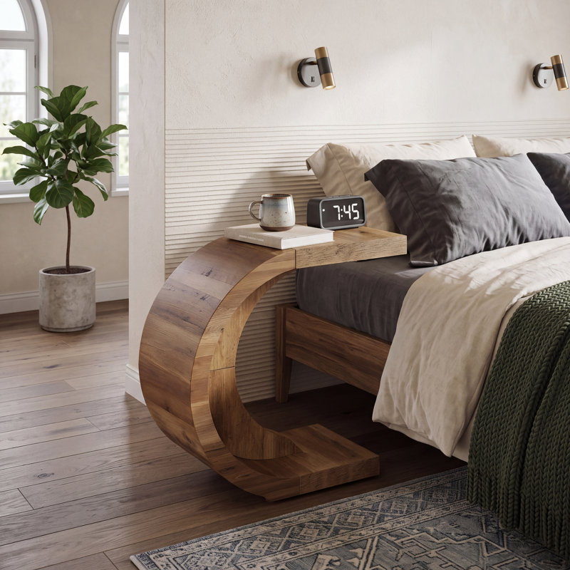 Ensemble de 2 tables de bout en forme de C, table d'appoint en bois pour canapé-lit, petit espace, brun rustique