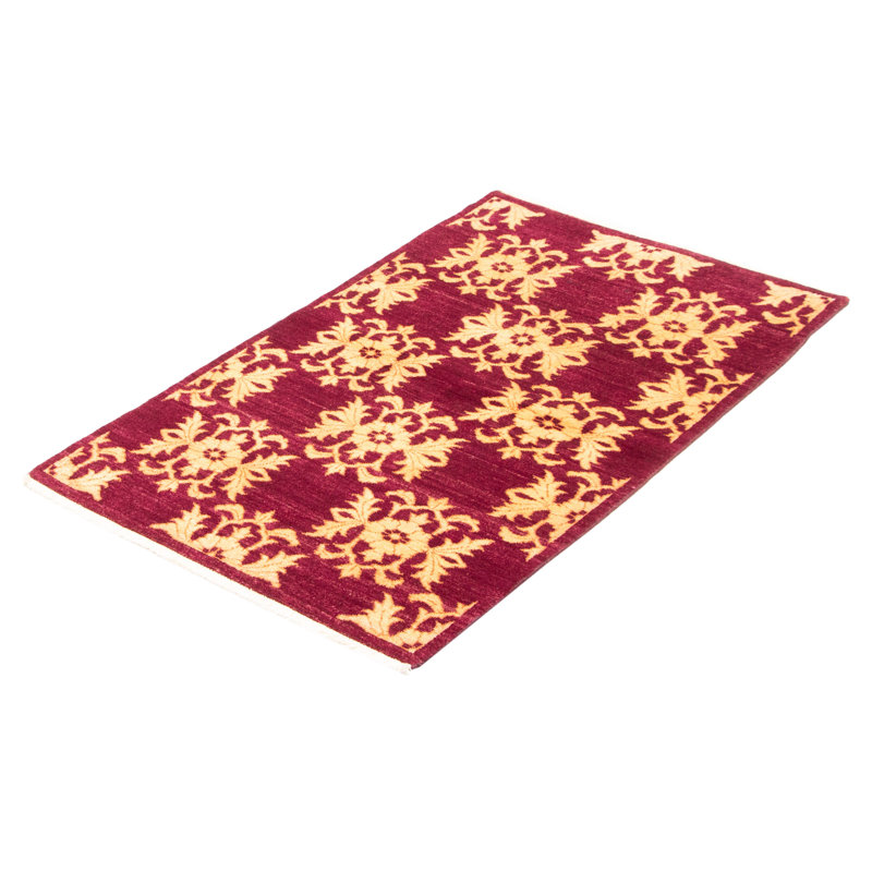 Tapis unique en laine noué à la main nouvel âge 3 pi 1 po x 5 pi 2 po Leriah - mauve / crème / jaune