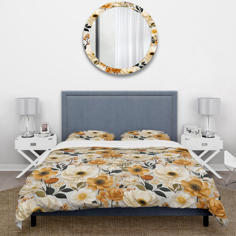 White And Yellow Floral Farmhouse Bliss - Ensemble de housse de couette rétro