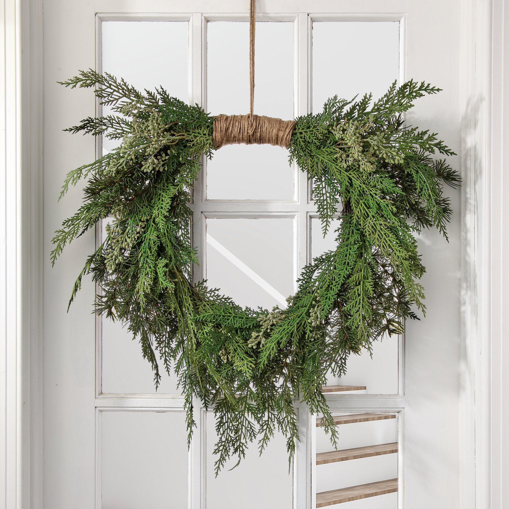 Faux Pine Polyethylene Plastic Wreath, 25.98" H x 25.98" W x 5.91" D