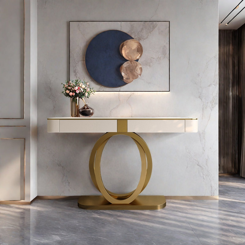 Console Modern Minimalist Luxury Art, Or champagne, H 38,58 po x l 59,06 po x P 13,78 po