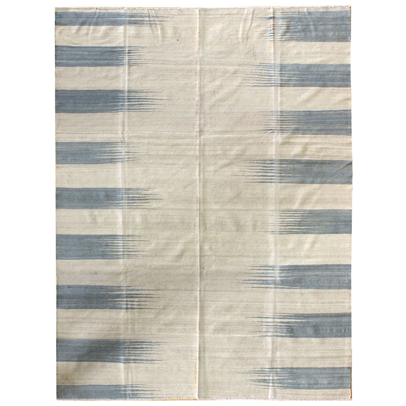 Tapis ivoire / bleu 6 pi 10 po x 9 pi 9 po Aghan One-of-a-Kind Rugs