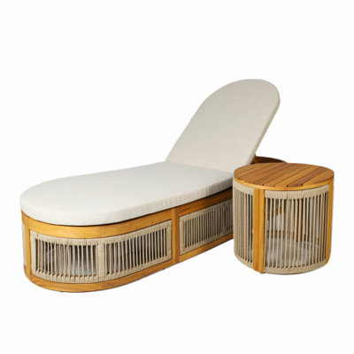 Karyne Acacia Reclining Outdoor Chaise Lounge With Table