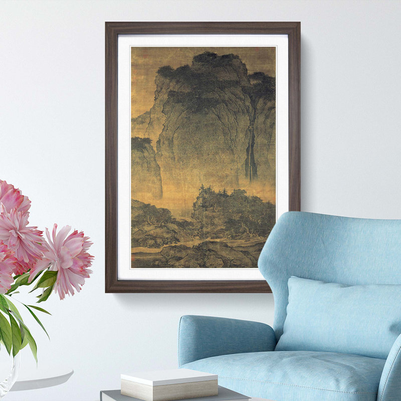 Travelers Among Mountains & Streams by Fan Kuan - Picture Frame Painting Print, Walnut Framed, 48cm H x 36cm W x 2cm D