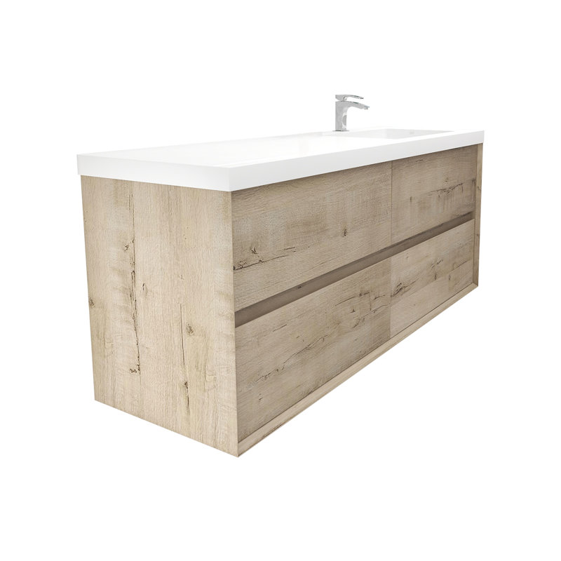 Moncear 59'' Single Bathroom Vanity with Acrylic Top, Light Oak