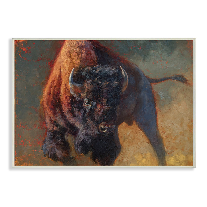 «Running Bull Portrait Masculine Clever Pose» par Julie T. Chapman - impression d'art graphique, H 13 po x l 19 po x P 0,5 po