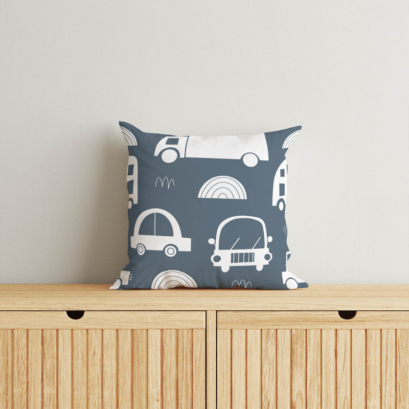 Coussin décoratif trafic, H 16 po x l 16 po, Bleu