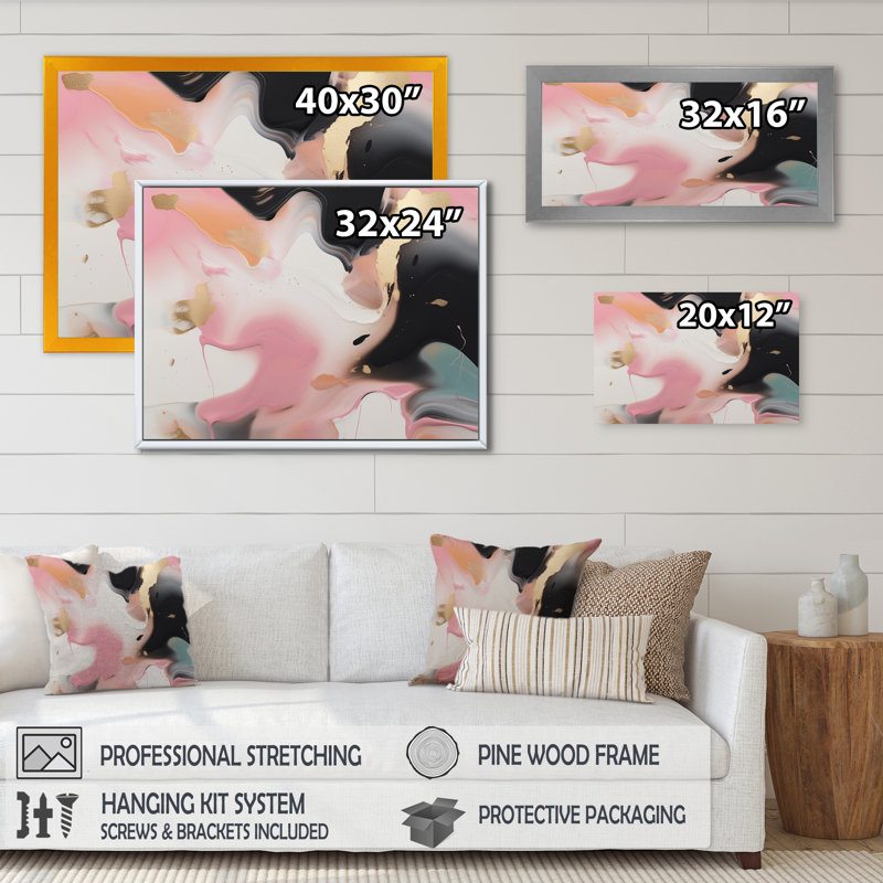 «Rose and Blue Transcendent Beauty In Marble Art V», reproduction abstraite sur toile marbrée, H 34 po x l 44 po x P 1,5 po