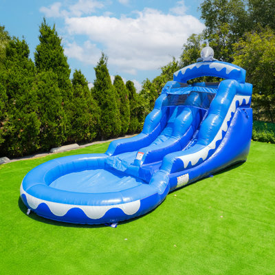 HeroKiddo 22 Ft Dolphin Inflatable Water Slide with Splash Pool, Commercial-Grade PVC, Wet/Dry Backyard Slide with Blower