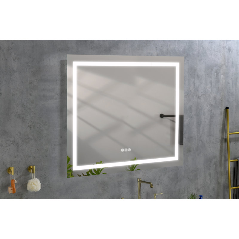 Miroir de salle de bain 36 po x 36 po avec éclairage avant et arrière, brouillard, intensité variable, 3 couleurs, fonction mémoire pour le maquillage, les soins de la peau, le rasage et les vêtements