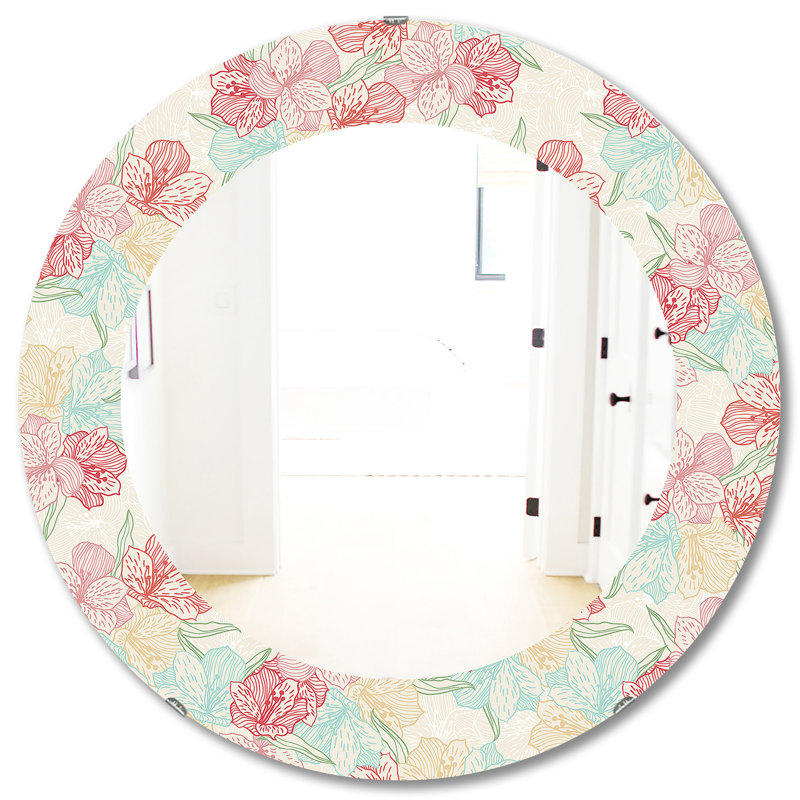 Fleur rose 16 - miroir traditionnel, H 31,5 po x l po