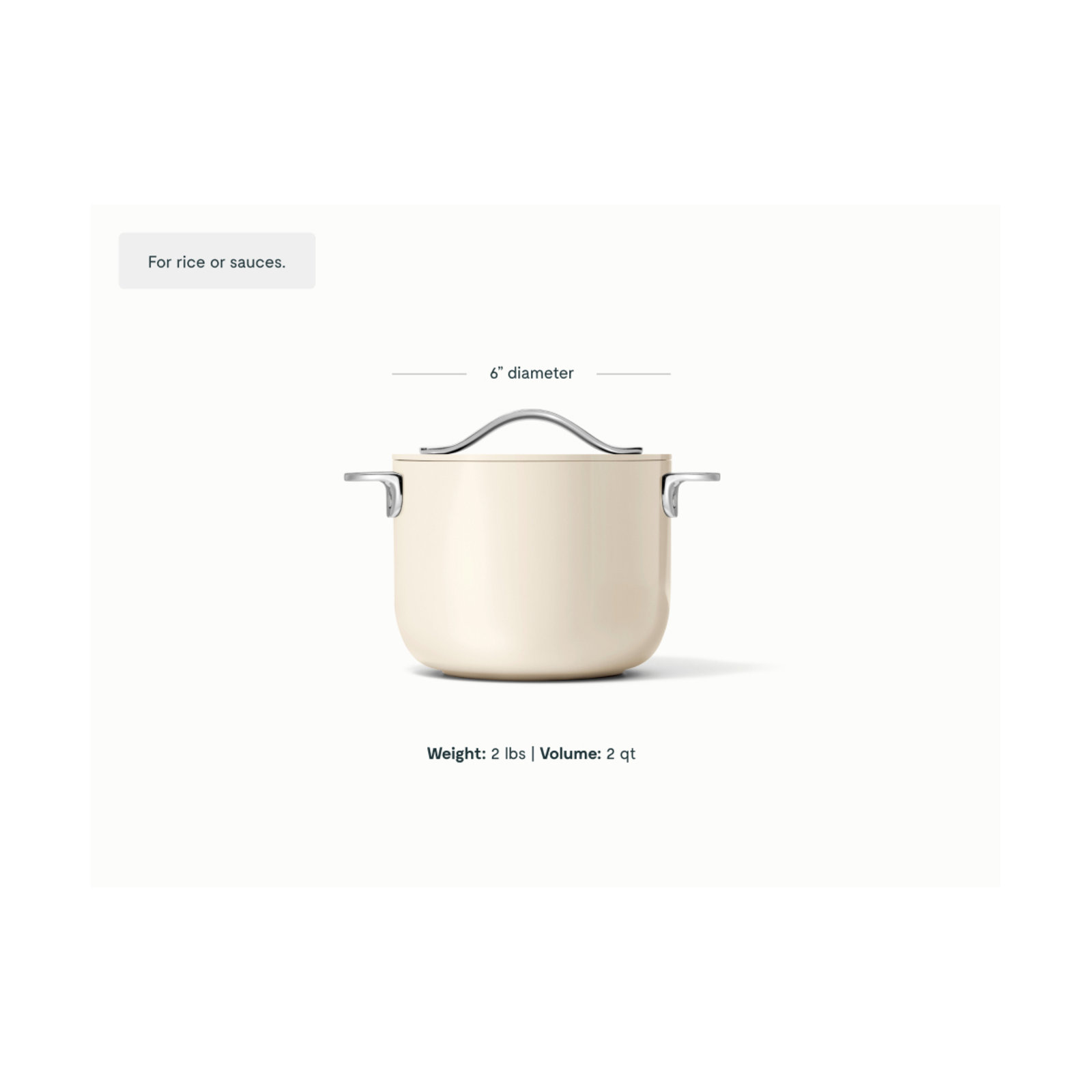 Caraway Nonstick Ceramic Petite Cooker W/ Lid, 2 quarts, Cream