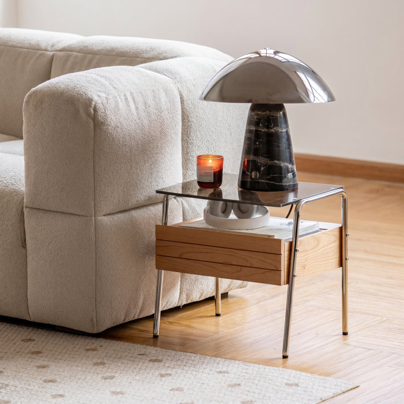 Table de chevet en bois de cerisier Table de chevet moderne avec tiroir de rangement Mobilier de chambre à coucher élégant pour espace de vie contemporain