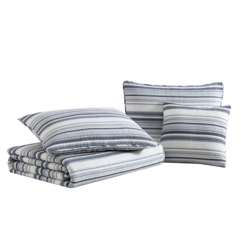 Fresno Blue Cotton Reversible Full Quilt Set with Pillow Cover