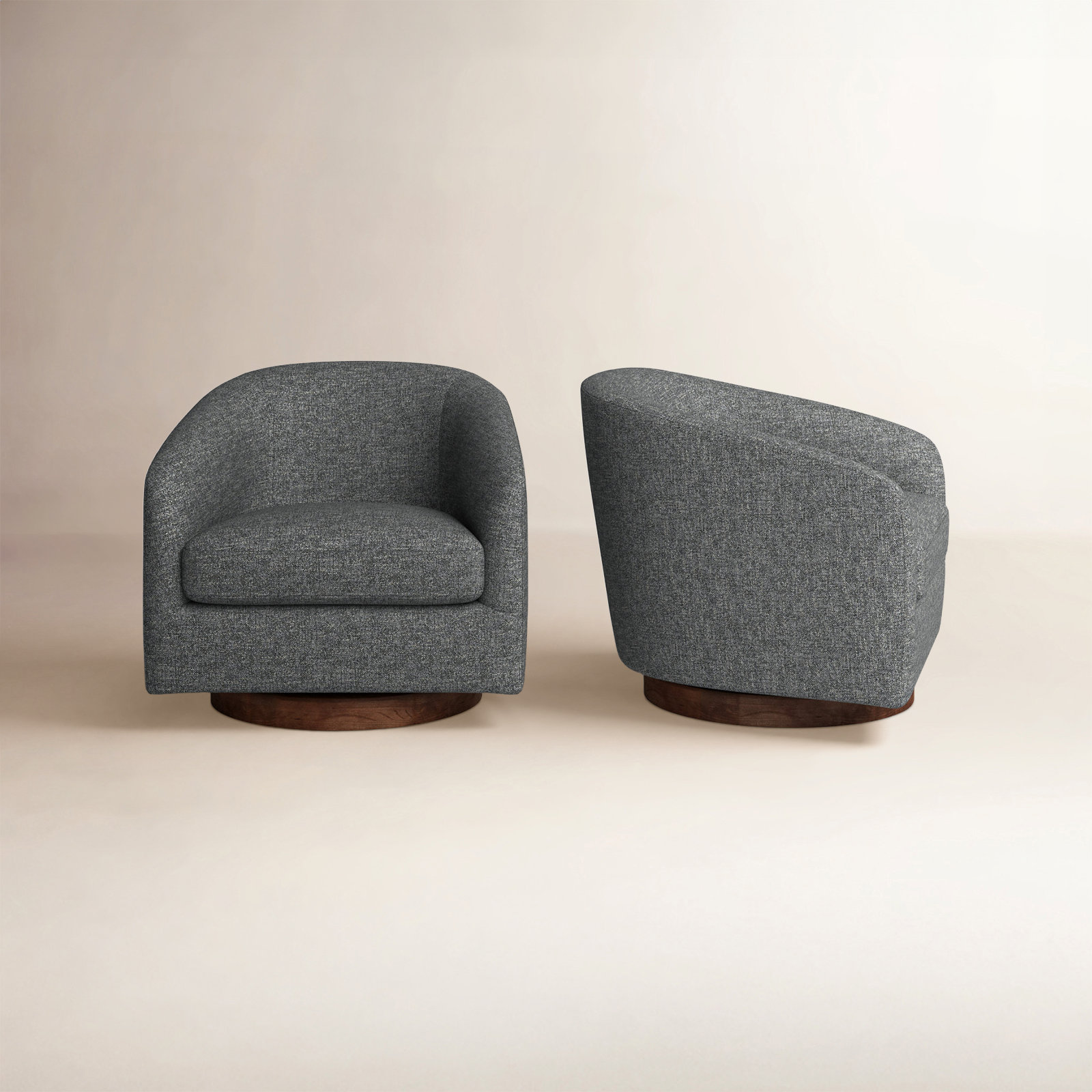 Bennett Swivel Barrel Chair, Dark Gary Tweed