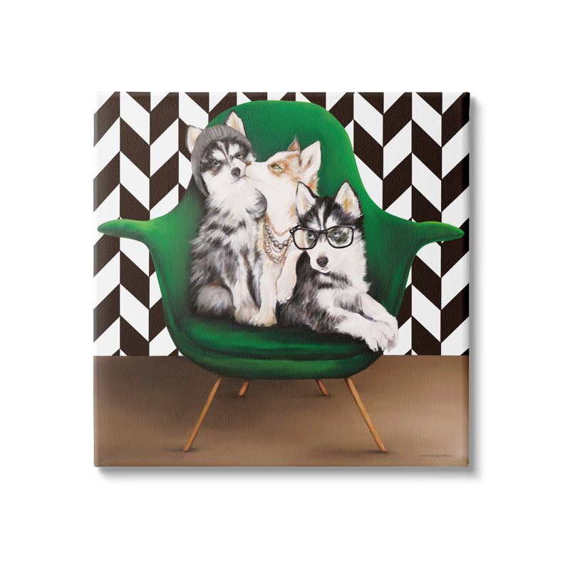 «Hipster Dogs Green Mod Chair», art moderne sur toile tendue par Kamdon Kreations, H 36 po x l 36 po x P 1,5 po