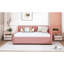 Lit de jour rembourré avec lit gigogne - Lit en lin rose, sans sommier pour une chambre à coucher contemporaine-1401630287