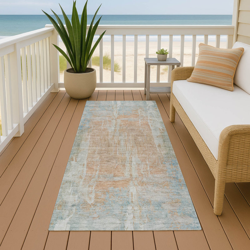 Tapis abstrait intérieur / extérieur lavable à la machine Matteson ACN2309, Tapis de couloir 2 pi 3 po x 7 pi 6 po