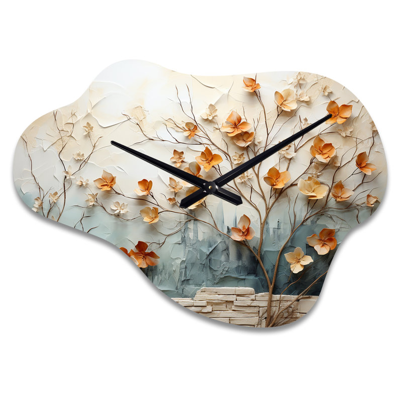 Horloge murale asymétrique «Peach Grey Tree Whispering Maple I» en érable, Petit