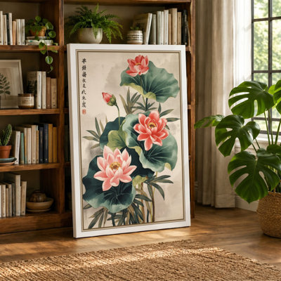 Lotus Flowers in Bloom Japandi - Wrapped Canvas