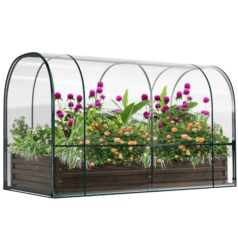Lit de jardin surélevé galvanisé avec petite couverture de serre en PVC, jardinière en métal sans fond de 72,8 po x 37,4 po x 47,2 po avec fenêtre enroulable