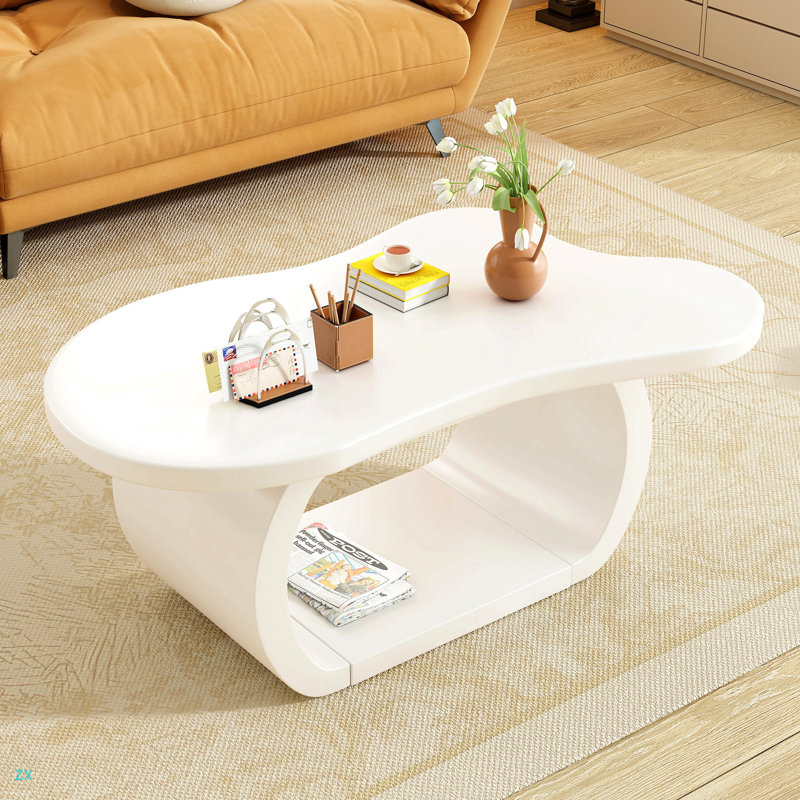 Table basse 39,3 "x 23,6" moderne avec plateau de 1,5 po d'épaisseur, table de bout de style irrégulier avec pieds courbés, table d'appoint au design unique avec bord arrondi pour le salon, appartement