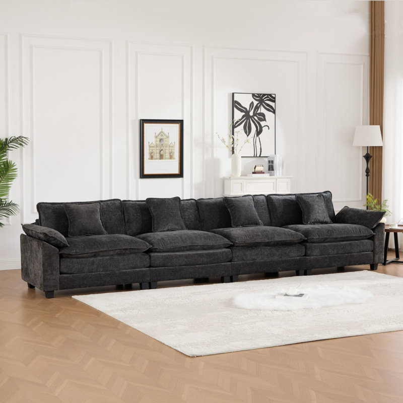 Canapé modulaire plus large avec accoudoirs, coussin de siège rembourré, tissu chenille respirant, Noir