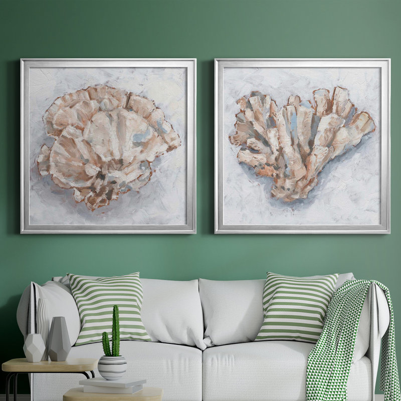 Coral Show III - ensemble de 2 peintures encadrées, H 34,5 po x l 69 po x P 1,5 po, Toile encadrée argentée, Pas de tapis
