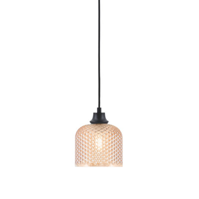 Hufford Hung Pendant Shown In Matte Black Finish With 6" Amber Textured Glass
