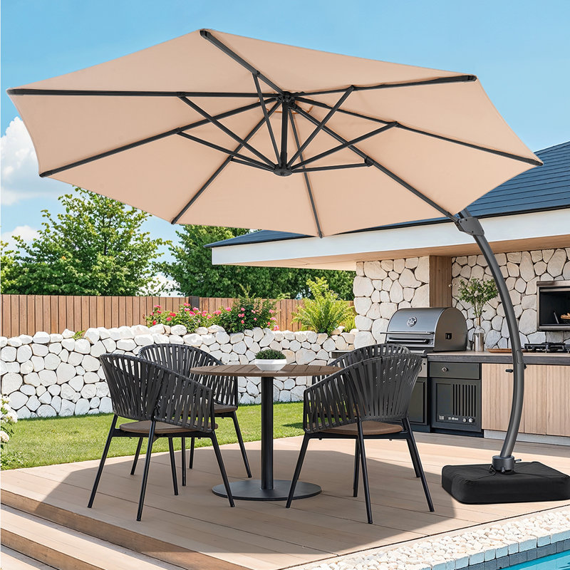 Parasol en porte-à-faux décalé en aluminium pour terrasse 11 pi Yoko, Beige