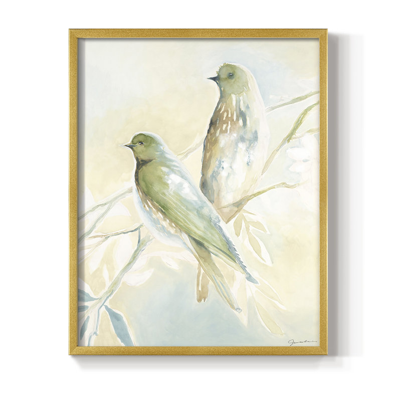 «LoveBirdsPaintingon», reproduction d'art encadrée - Bois massif, H 15 po x l 12 po, Doré