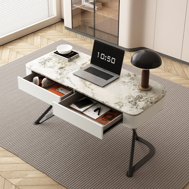 Bureau d'écriture rectangulaire, H 30 po x l 55 po x P 23,6 po, Marbre blanc