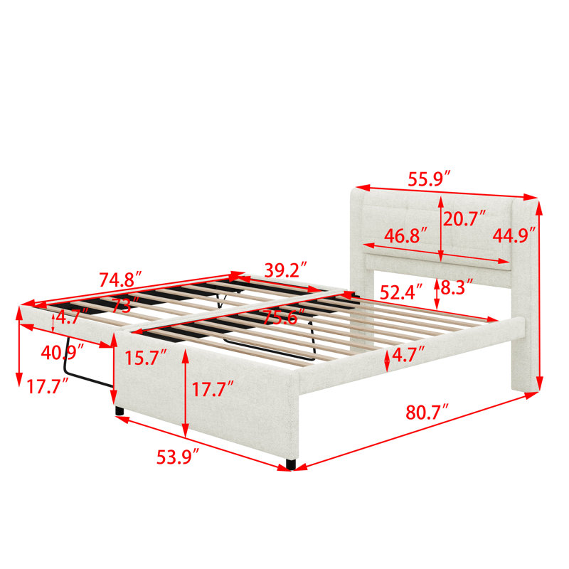 Lit plateforme double avec lit gigogne