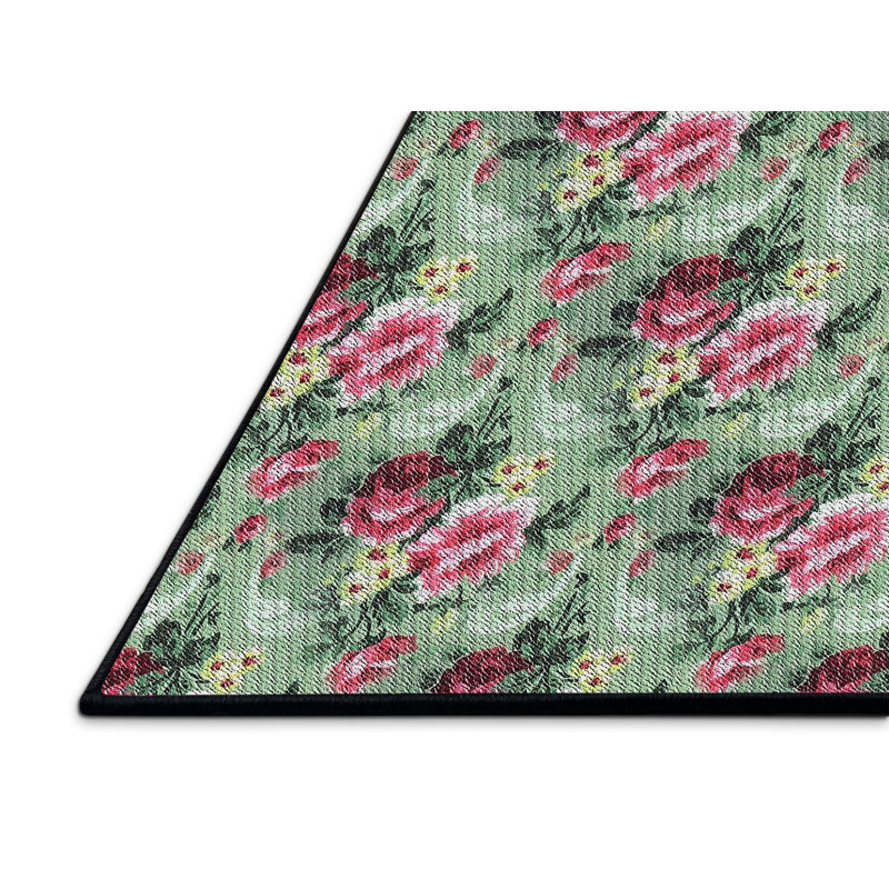 Tapis vert à motif floral Kiah, Rectangle 5 pi x 7 pi