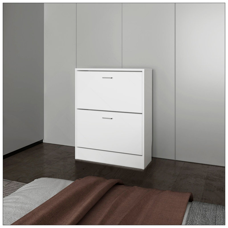Range-chaussures blanc avec 2 portes basculantes, Blanc