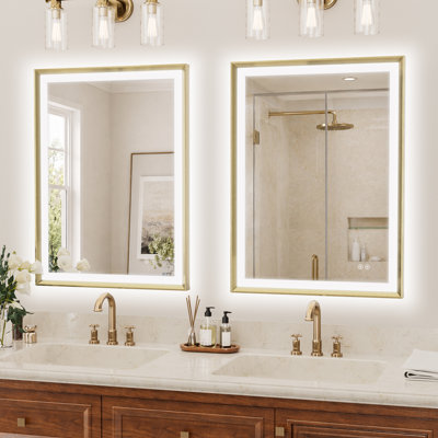 Miroir mural de salle de bain moderne à DEL avec verre trempé et cadre biseauté