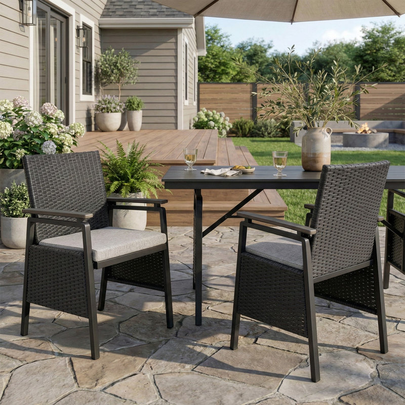 Ensemble de 2 chaises de salle à manger d'extérieur en aluminium et rotin pour terrasse avec coussins amovibles