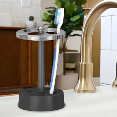 Toothbrush Holder 2.75"x2.75"x5.25" Stainless Steel 1-Piece Chrome 3-Tone Multi-Slot Compact