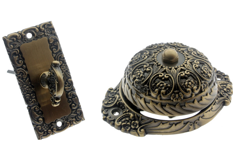 Solid Brass Ornate Twist Bell, Antique Brass