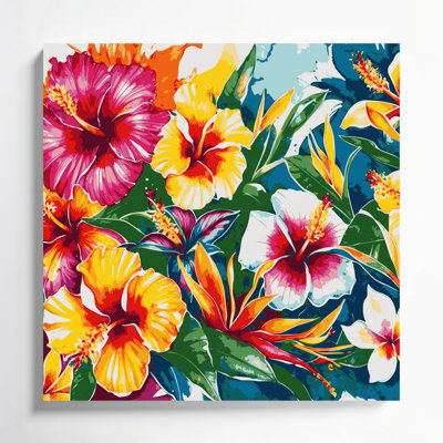 Hawaiian Flower Brights Beige Canvas Wall Art