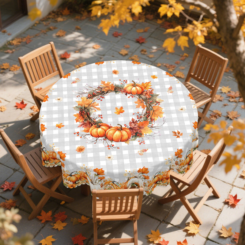 1pc Autumn Decor Thanksgiving Polyester Tablecloth, Pumpkin, Maple Leaves, And Flowers Pattern Design, Rectangular And Round Autumn Harvest Tablecloth, Thanksgiving Gift, Suitable For Fall Indoor/Outdoor Use, Camping And Picnic Decoration