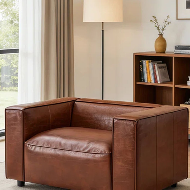 Canapé simple à accoudoirs carrés 32,3 po l moderne en similicuir avec accoudoirs carrés